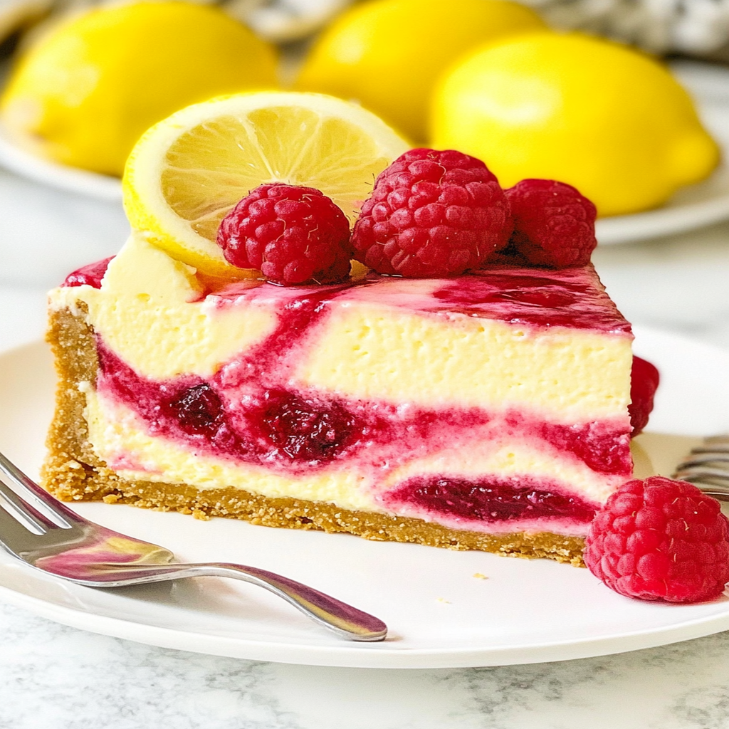 Lemon Raspberry Swirl Cheesecake
